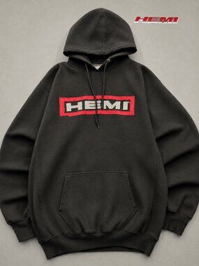 Vintage Chrysler HEMI Embroidered Logo Pullover Hoodie - Black